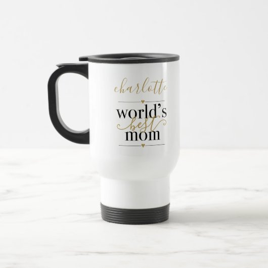 Personalisierte Schwarz-Gold-Welten Beste Mama Reisebecher (Links)