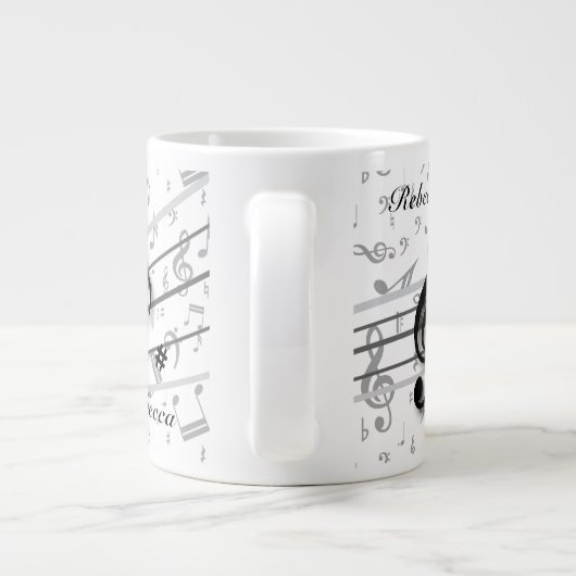 Personalisierte schwarz-graue Noten Jumbo-Tasse (Rückseite)