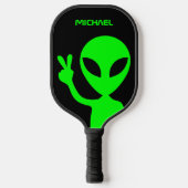 Personalisierte Schwarz-Grün-Alien Pickleball Schläger (Vorderseite)