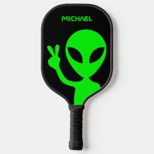 Personalisierte Schwarz-Grün-Alien Pickleball Schläger