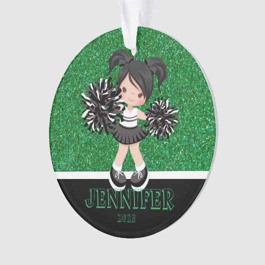 Personalisierte Schwarz-Grün-Cheerleader-Ornament Ornament (Vorderseite)
