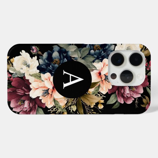 Personalisierte Schwarz-Monogramm-Aquarellfarbe Case-Mate iPhone Hülle (Rückseite (Horizontal))