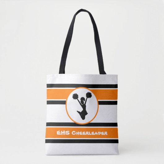 Personalisierte Schwarz-Orange-Cheerleader-Tasche Tasche (Vorderseite)