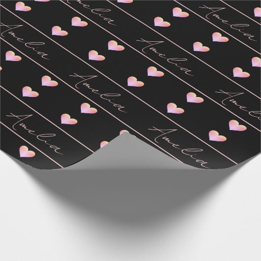 Personalisierte Schwarz-Rosa-Herzen Geschenkpapier (Ecke)
