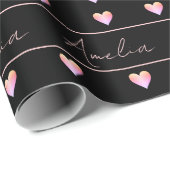 Personalisierte Schwarz-Rosa-Herzen Geschenkpapier (Rolleneckpunkt)