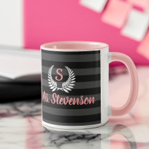 Personalisierte Schwarz-Rosa-Laurel-Monogramm-Frau