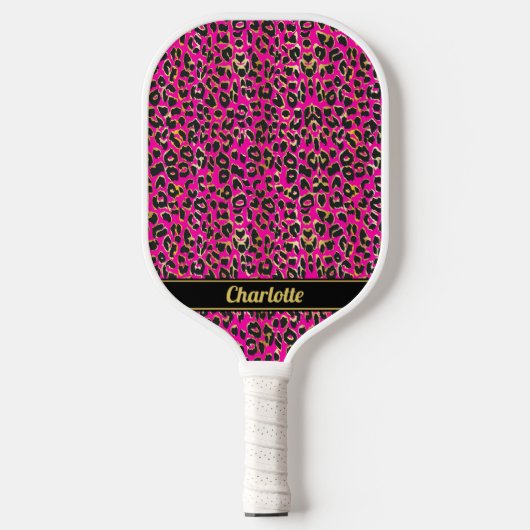 Personalisierte schwarz-rosa Leoparden Pickleball Schläger (Vorderseite)
