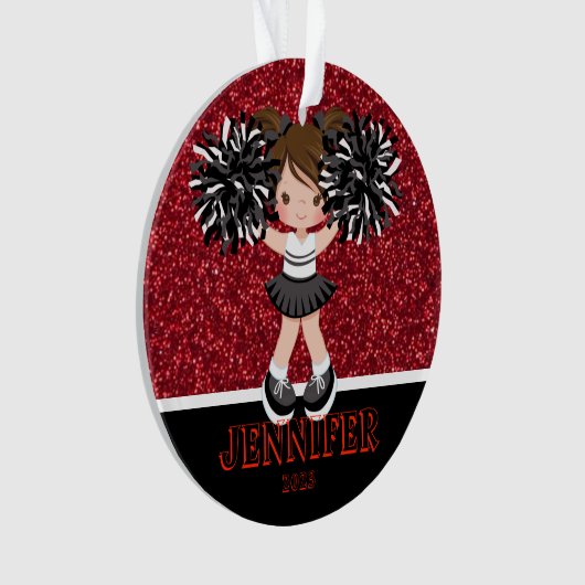 Personalisierte Schwarz-Rot-Cheerleader-Ornament Ornament (Vorderseite)
