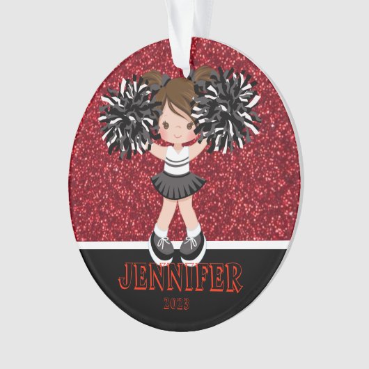 Personalisierte Schwarz-Rot-Cheerleader-Ornament Ornament (Vorderseite)