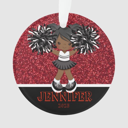 Personalisierte Schwarz-Rot-Cheerleader-Ornament Ornament (Vorderseite)