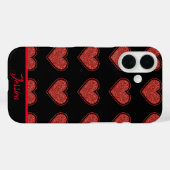 Personalisierte Schwarz-Rot-Glitzer-Herzen Case-Mate iPhone Hülle (Rückseite (Horizontal))