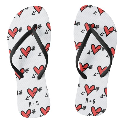 Personalisierte Schwarz/Rot-Liebe Flip Flops Badesandalen (Fußbett)