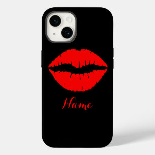 Personalisierte Schwarz-Rot-Lipstick-Druckschrift Case-Mate iPhone Hülle