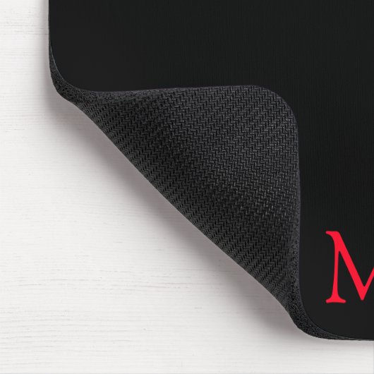 Personalisierte Schwarz-Rot-Monogramm-Initialen Mousepad (Ecke)