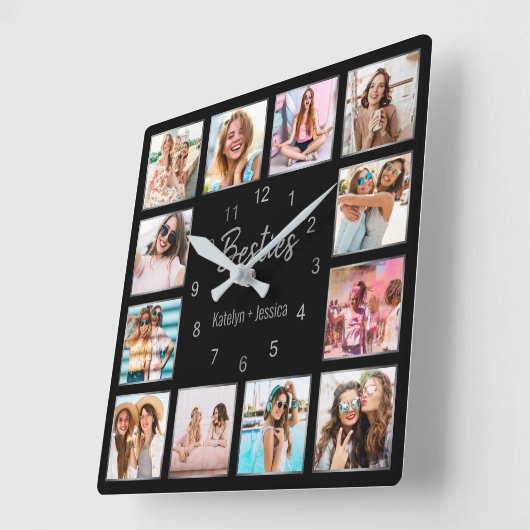 Personalisierte Schwarz-Silber-Freundschaft Quadratische Wanduhr (Winkel)