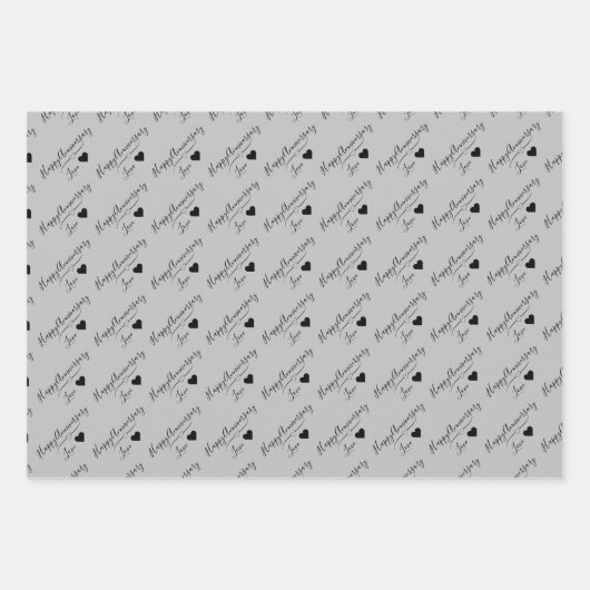 Personalisierte Schwarz-Silber-Hochzeit, Jubiläum Geschenkpapier Set (Vorderseite 3)