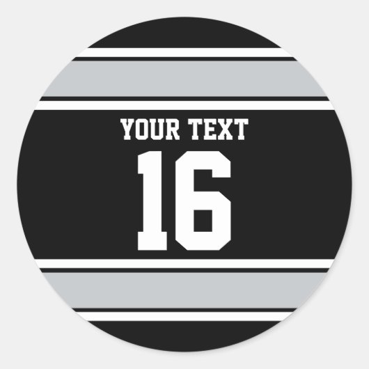 Personalisierte Schwarz-Silber-Sportstreifen Runder Aufkleber (Vorderseite)