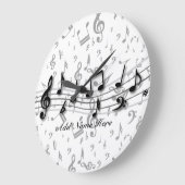 Personalisierte Schwarz- und Graumusikalische Note Große Wanduhr (Winkel)