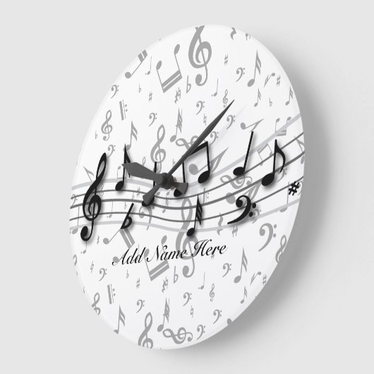 Personalisierte Schwarz- und Graumusikalische Note Große Wanduhr (Winkel)