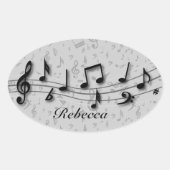 Personalisierte Schwarz- und Graumusikalische Note Ovaler Aufkleber (Vorderseite)