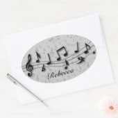 Personalisierte Schwarz- und Graumusikalische Note Ovaler Aufkleber (Umschlag)