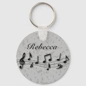 Personalisierte Schwarz- und Graumusikalische Note Schlüsselanhänger (Rückseite)