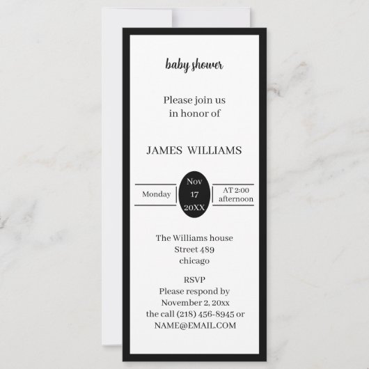Personalisierte Schwarz-Weiß-Babydusche Einladung (Vorderseite)