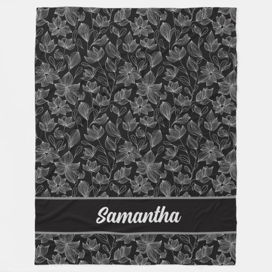 Personalisierte Schwarz-Weiß-Blüte Fleecedecke (Vorderseite)