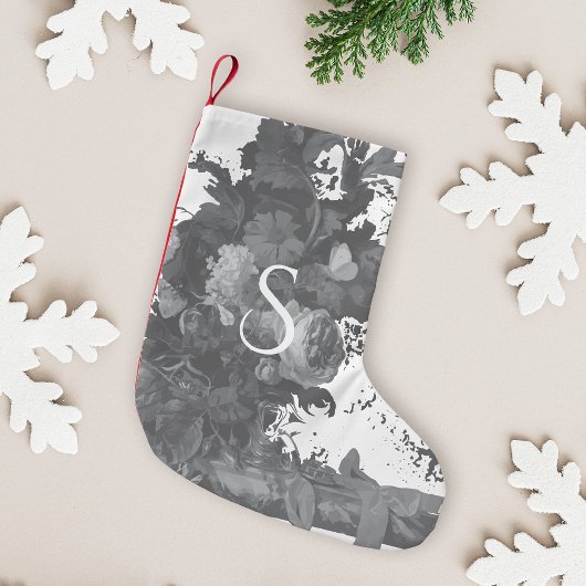 Personalisierte Schwarz-Weiß-Blütenkunst Kleiner Weihnachtsstrumpf