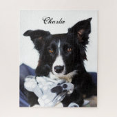 Personalisierte Schwarz-Weiß-Border-Collie Puzzle (Vertikal)