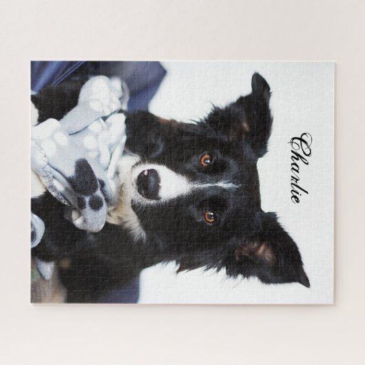Personalisierte Schwarz-Weiß-Border-Collie Puzzle (Horizontal)