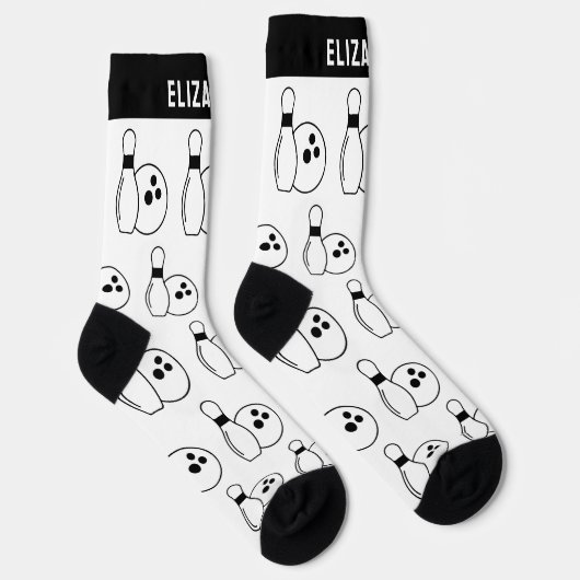 Personalisierte Schwarz/Weiß-Bowling-Socken mit Na Socken (Rechts)