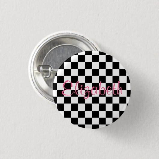 Personalisierte Schwarz-Weiß-Checkerboard-Taste Button (Vorne & Hinten)