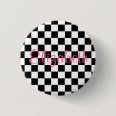 Personalisierte Schwarz-Weiß-Checkerboard-Taste Button (Vorderseite)