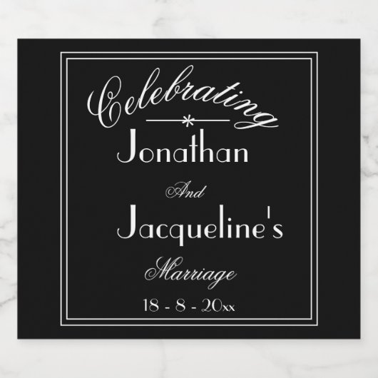 Personalisierte Schwarz-Weiß-Chic-Hochzeit Schaumweinetikett (Einzelnes Label)
