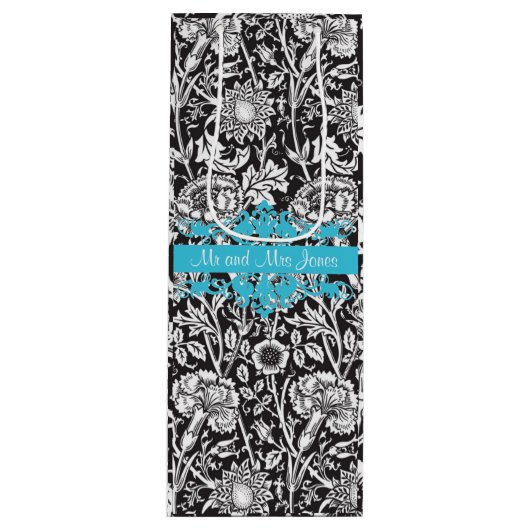 Personalisierte Schwarz-Weiß-Damast-Weinbeutel Geschenktüte Für Weinflaschen (Vorderseite)