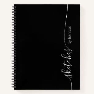 Personalisierte Schwarz-Weiß-Elegante Schrift Skiz Notizblock