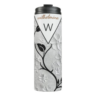Personalisierte Schwarz-Weiß-Florals Thermosbecher