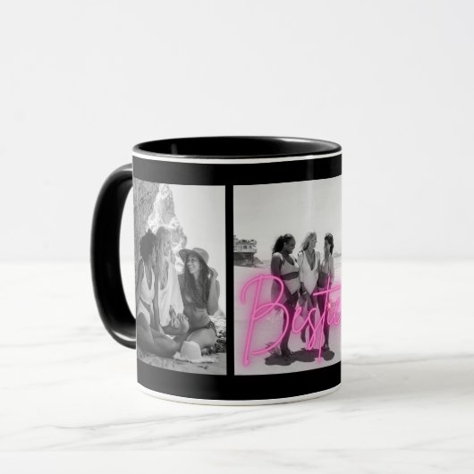 Personalisierte Schwarz-Weiß-FotoCollage "Besties" Tasse (Vorderseite Links)