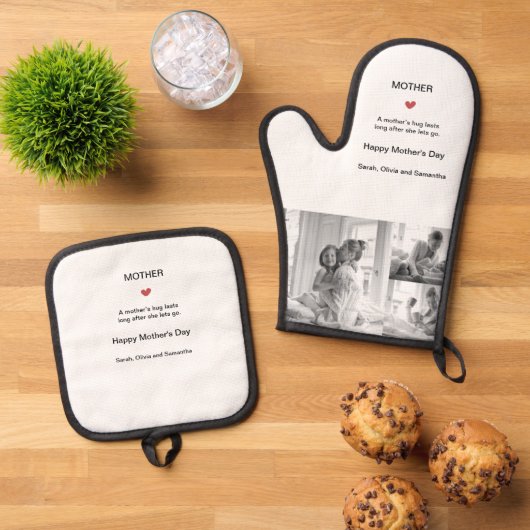 Personalisierte Schwarz-Weiß-FotoCollage - Ofenhandschuh & Topflappen-Set (Oben Unten)