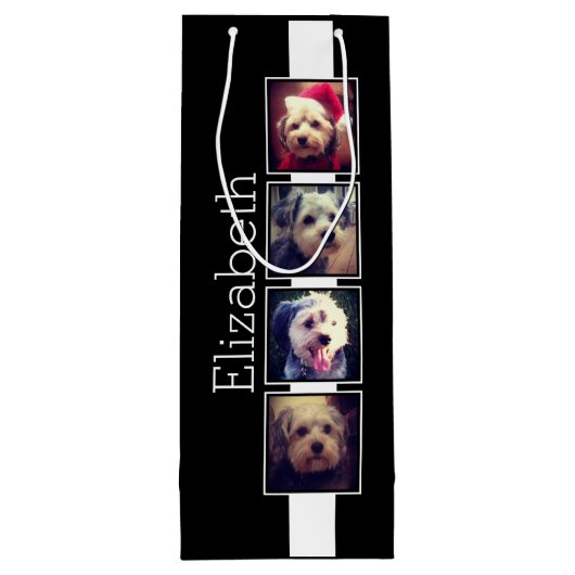 Personalisierte Schwarz-Weiß-Fotosammlungsplattfor Geschenktüte Für Weinflaschen (Rückseite)