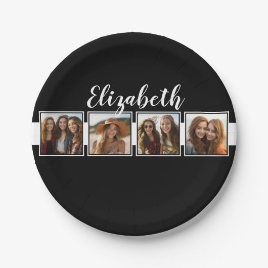 Personalisierte Schwarz-Weiß-Fotosammlungsplattfor Pappteller (Vorderseite)