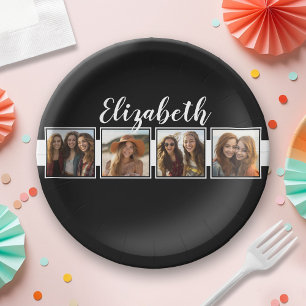 Personalisierte Schwarz-Weiß-Fotosammlungsplattfor Pappteller
