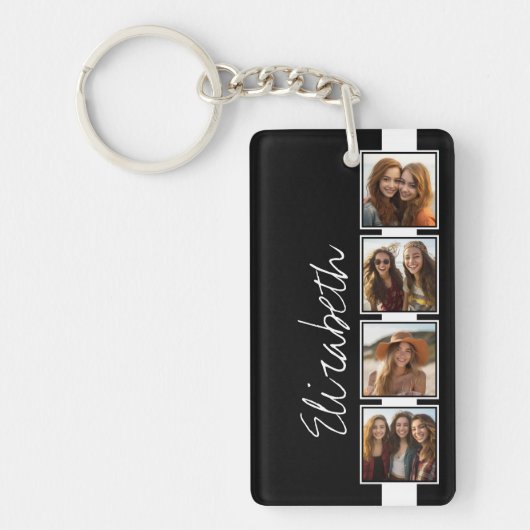 Personalisierte Schwarz-Weiß-Fotosammlungsplattfor Schlüsselanhänger (Vorderseite)