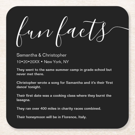 Personalisierte Schwarz-Weiß-Fun-Fakten Rechteckiger Pappuntersetzer (Vorderseite)