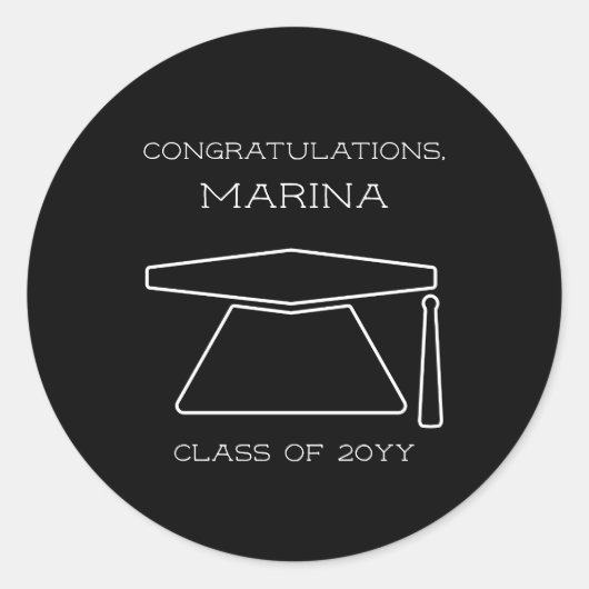 Personalisierte Schwarz-Weiß-Graduierungspartei Runder Aufkleber (Vorderseite)