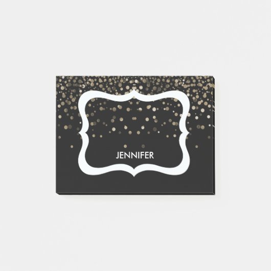 Personalisierte Schwarz-Weiß-Grenze mit Glitzer Post-it Klebezettel (Vorderseite)