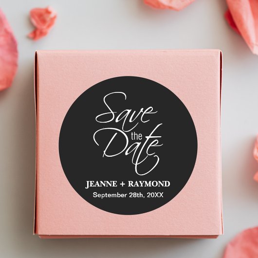 Personalisierte Schwarz-Weiß-Hochzeit Runder Aufkleber