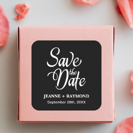 Personalisierte Schwarz-Weiß-Hochzeit speichert da Quadratischer Aufkleber