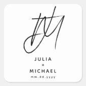 Personalisierte Schwarz-Weiß-Hochzeitsmonogramm Quadratischer Aufkleber (Vorderseite)